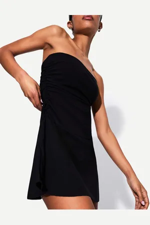 Bershka Vestido Mini Bandeau Elástico Frunces Mujer Xs