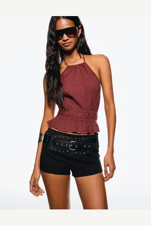 Bershka Top Rústico Fruncido Mujer Xs