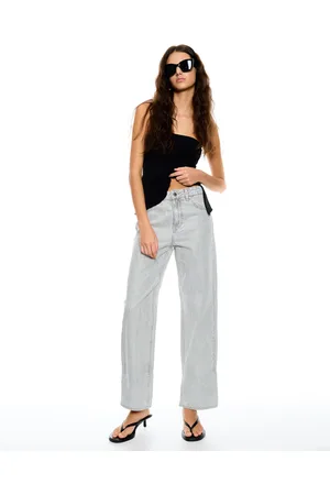 Bershka Jeans Straight Cropped Brillo Mujer 38