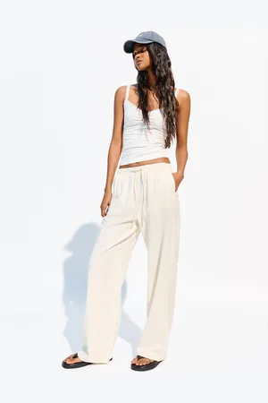 Bershka Pantalón Con Lino Goma Cintura Mujer 10-12