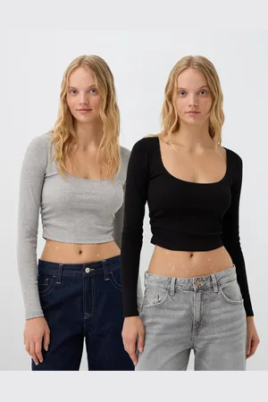 Bershka Pack 2 Camisetas Manga Larga Cuello Olla Mujer S