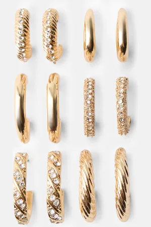 Bershka Pack 6 Pendientes Aros Brillo Mujer