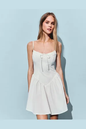Bershka Vestido Mini Tirantes Frunce Mujer Xs