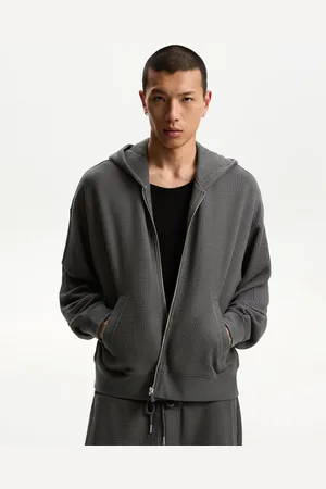 Bershka Sudadera Cremallera Boxy Cropped Capucha Hombre S