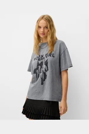 Bershka Camiseta Manga Corta Oversize Print Mujer Xs
