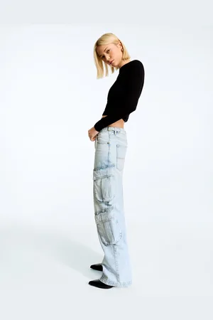 Bershka Jeans Cargo Multipocket Mujer 40