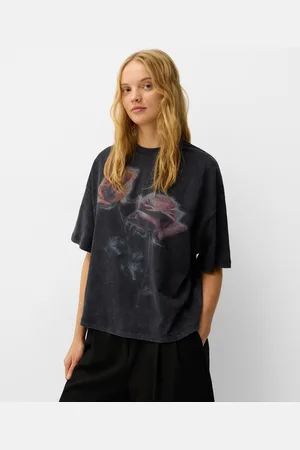 Bershka Camiseta Manga Corta Oversize Print Mujer Xs