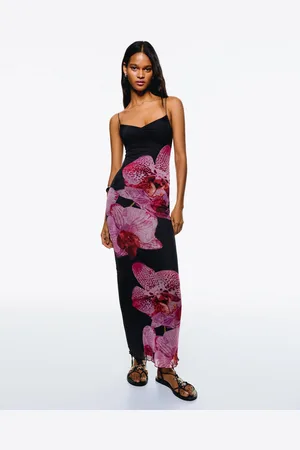 Bershka Vestido Midi Tirantes Tul Print Mujer S