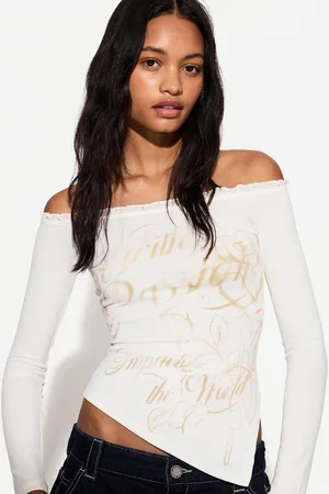 Bershka Camiseta Manga Larga Asimétrica Mujer S
