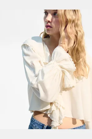 Bershka Blusa Fluida Volantes Mujer S