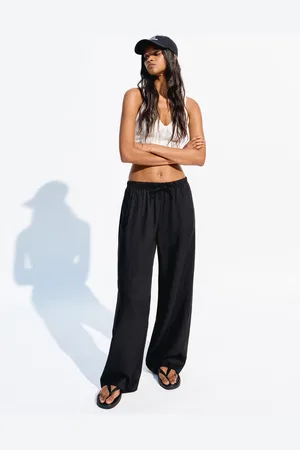 Bershka Pantalón Con Lino Goma Cintura Mujer Xl