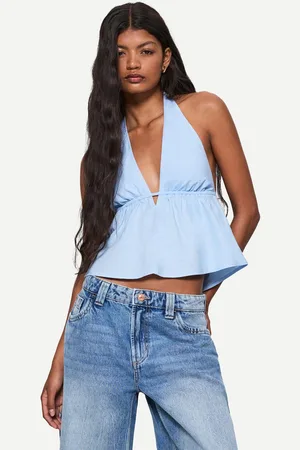 Bershka Top Halter Con Lino Mujer Xs
