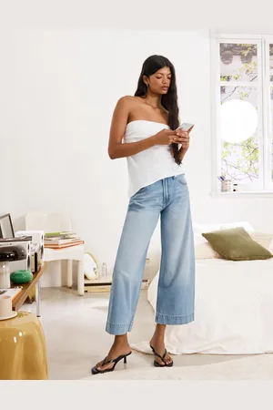 Bershka Jeans Wide Leg Cropped Mujer 32