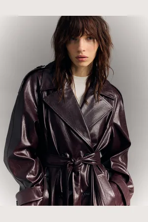 Bershka Abrigo Trech Largo Efecto Vinilo Mujer M