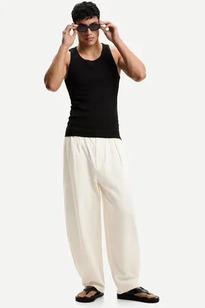 Bershka Pantalón Baggy Tailoring Con Lino Hombre L