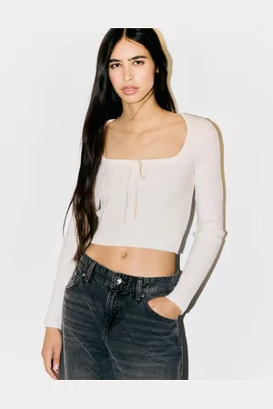 Bershka Jersey Escote Cuadrado Lazo Mujer M