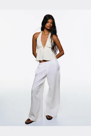 Bershka Top Halter Con Lino Mujer M