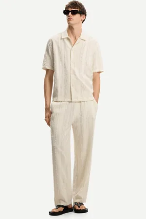 Bershka Pantalón Wide Leg Textura Hombre M