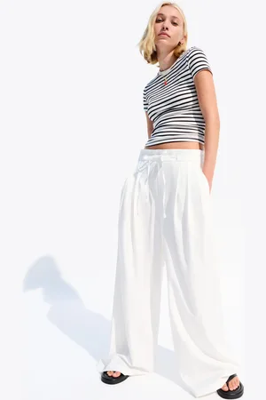 Bershka Pantalón Wide Leg Fluido Pliegues Mujer Xl