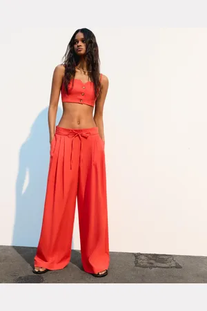 Bershka Pantalón Wide Leg Fluido Pliegues Mujer M