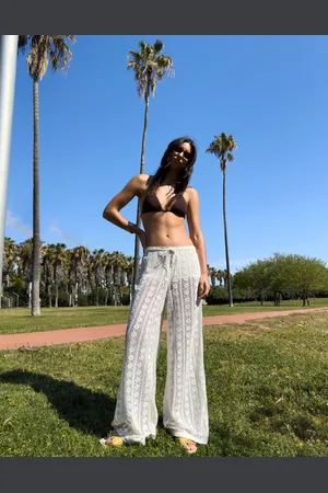 Bershka Pantalón Wide Leg Crochet Cordón Mujer L