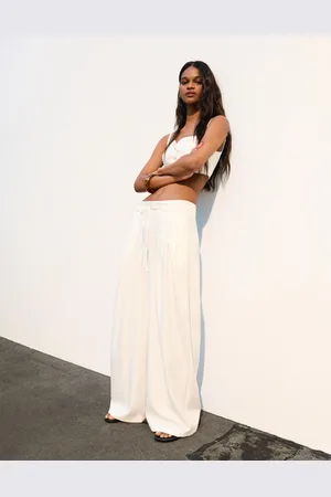 Bershka Pantalón Wide Leg Fluido Pliegues Mujer L