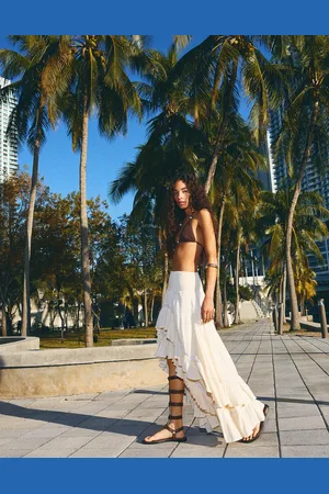 Bershka Falda Maxi Asimétrica Textura Entredós Mujer L