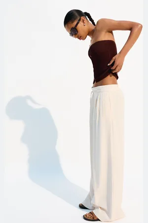 Bershka Pantalón Wide Leg Fluido Pliegues Mujer Xl
