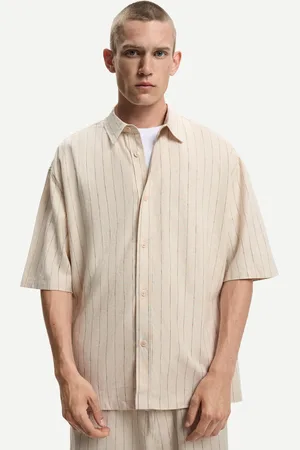 Bershka Camisa Manga Corta Con Lino Hombre Xs