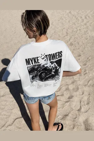 Bershka Camiseta Myke Towers Manga Corta Print Mujer M