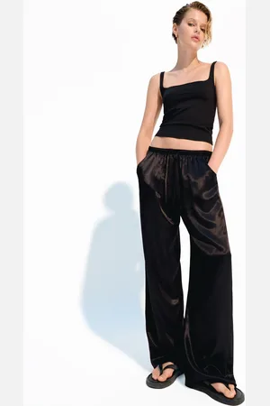 Bershka Pantalón Wide Leg Jogger Satén Mujer Xs