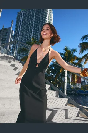 Bershka Vestido Midi Halter Lazada Con Lino Mujer Xs