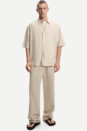 Bershka Pantalón Wide Leg Jogger Con Lino Hombre L