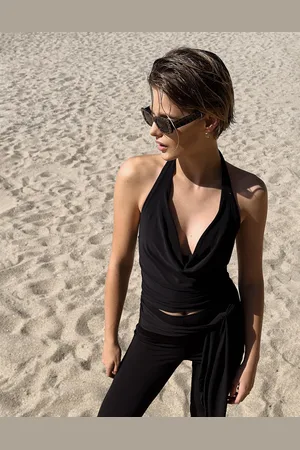 Bershka Top Halter Escote Drapeado Mujer L