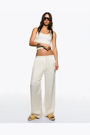 Bershka Pantalón Wide Leg Jogger Satén Mujer Xl