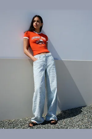 Bershka Camiseta Manga Corta Rib Print Mujer S