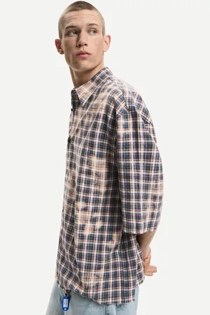 Bershka Camisa Manga Corta Oversize Cuadros Hombre Xl
