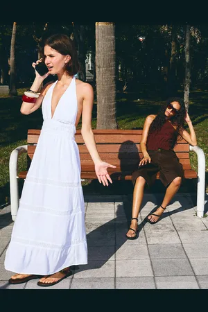 Bershka Vestido Halter Volantes Mujer S