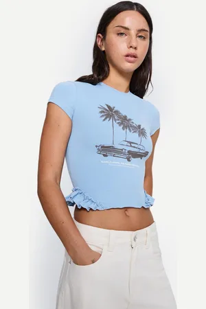 Bershka Camiseta Manga Corta Volantes Print Mujer S
