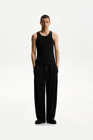 Bershka Pantalón Wide Leg Textura Hombre M
