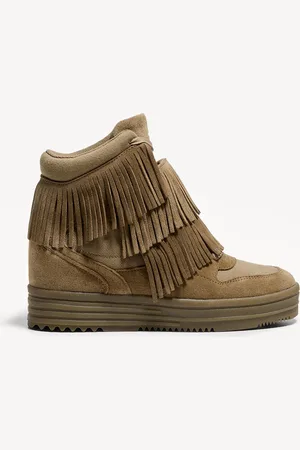 Bershka Zapatillas Abotinadas Cuña Con Flecos Mujer 40