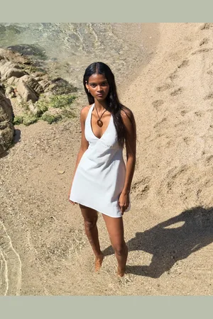 Bershka Vestido Mini Halter Con Lino Mujer Xl