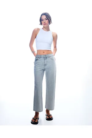 Bershka Jeans Straight Cropped Brillo Mujer 40