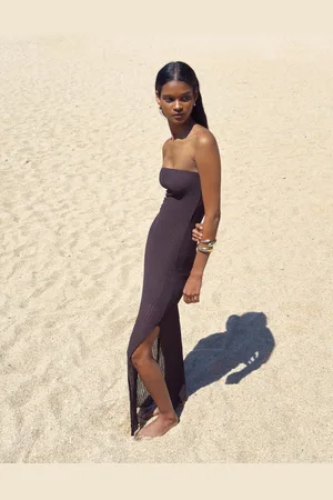 Bershka Vestido Midi Rústico Bandeau Mujer L