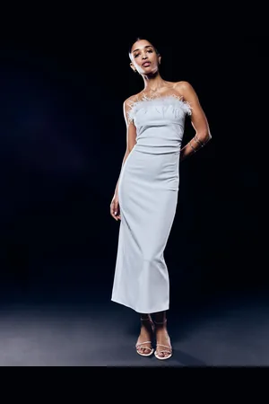 Bershka Vestidi Midi Bandeau Plumas Mujer S