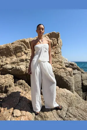 Bershka Pantalón Wide Leg Rústicos Pinzas Mujer L