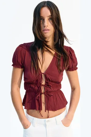 Bershka Camisa Manga Corta Frunces Lazada Mujer L