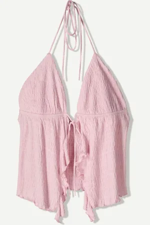 Bershka Top Tirantes Halter Volantes Mujer M