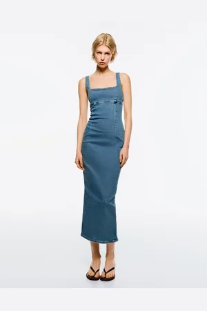 Bershka Vestido Denim Tirantes Largo Mujer Xs