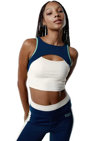 Black Limba Top deportivo sujeción alta SynergyFit - Tricolor Cream, Ocean blue & Sage - XS